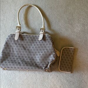 Dooney & Bourke Brown Monogram Shoulder Tote with Tan LeatherTrim. Eyeglass case